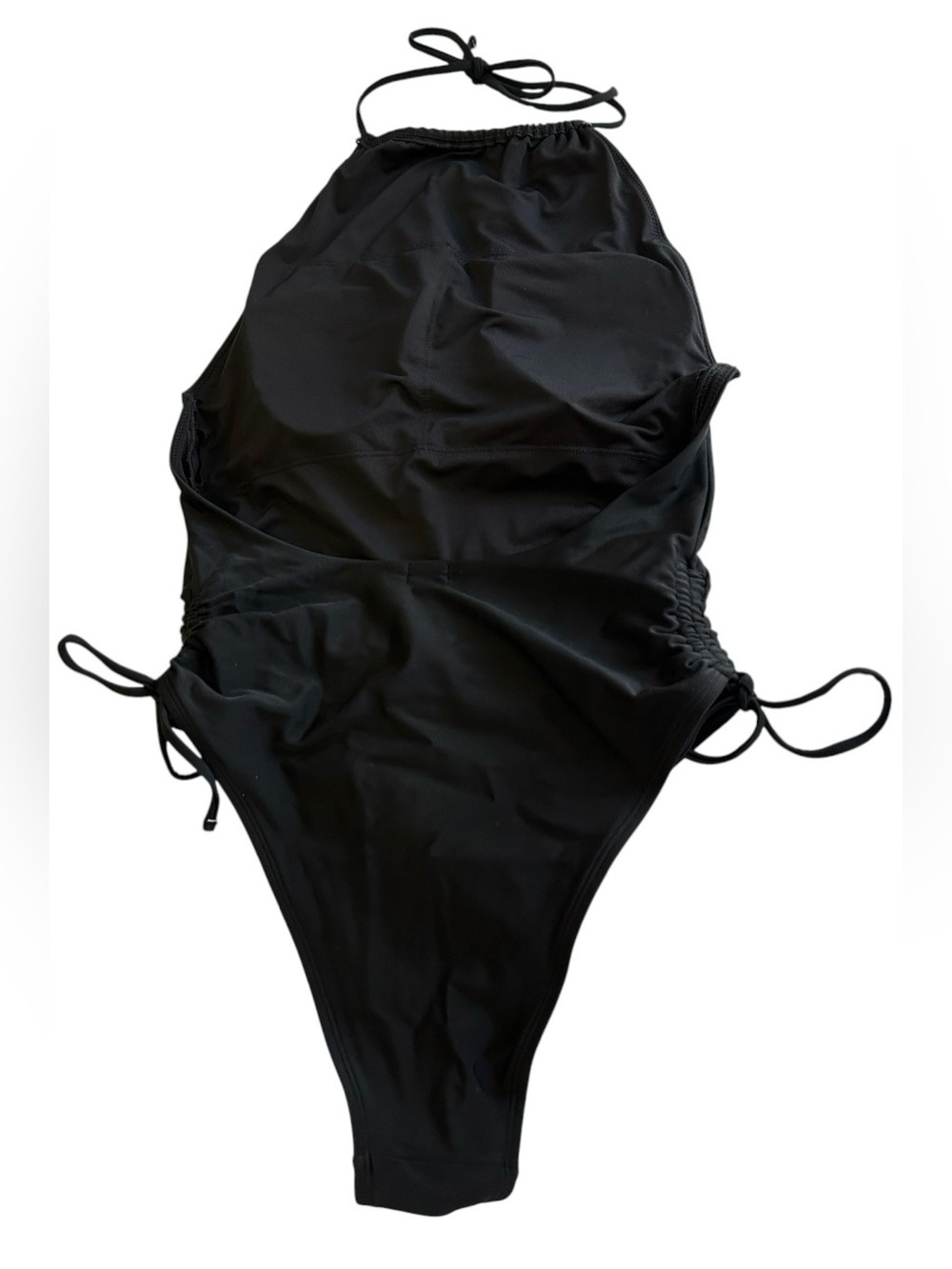 Aerie sz Medium Black One-Piece Swimsuit Halter Tie Top with side scrunching - Picture 2 of 6